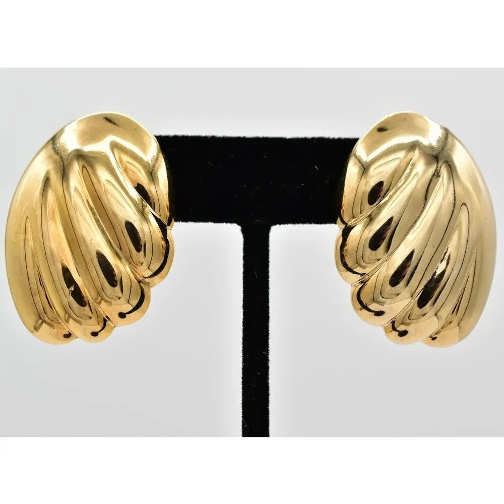 Vintage Dangle Dome Earrings Gold Ribbed Heavy Chunky USA Made NOS 1980s 9L